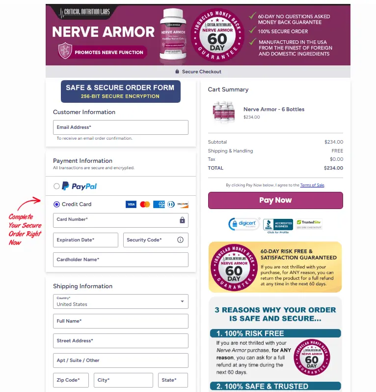 Nerve Armor Order Page